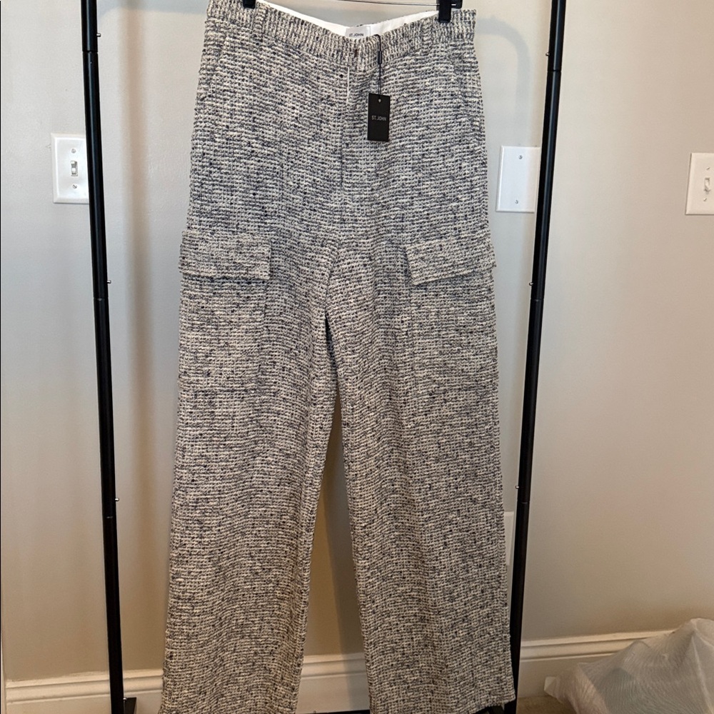 NWT St. John Gray Tweed Wide Leg Pants Size 12